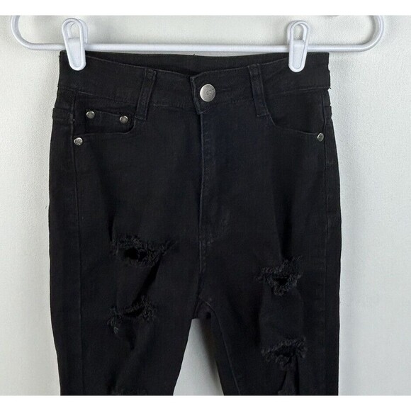 BOB Jeans Womens Jrs Size 3/4 Skinny Stretch Black Distressed Ripped Denim Jeans - Picture 3 of 7